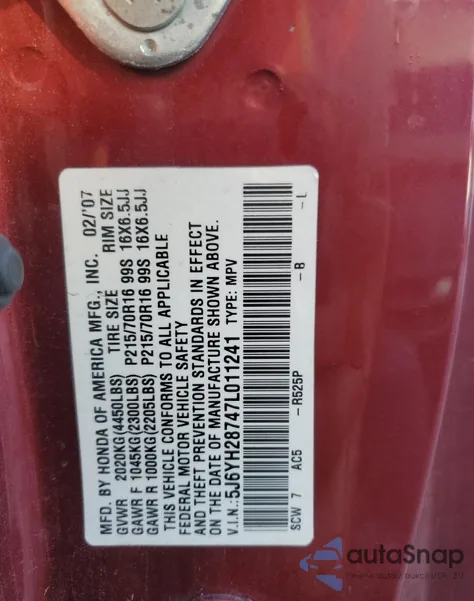 2007 Honda Element Ex из США, поврежденный, VIN 5J6YH28747L011241